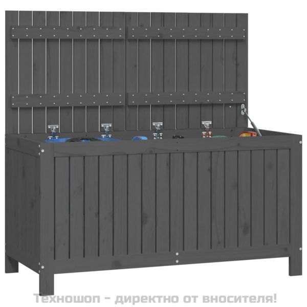 Кутия за съхранение, сива, 121x55x64 см, борово дърво масив