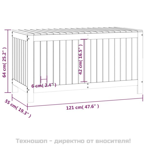 Кутия за съхранение, сива, 121x55x64 см, борово дърво масив