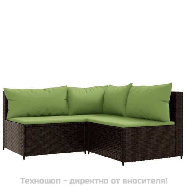 Градински комплект с възглавници, 4 части, кафяв, полиратан
