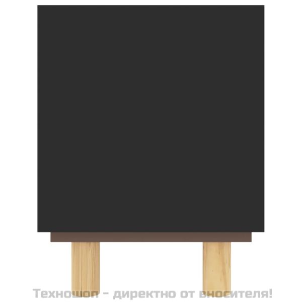 ТВ шкаф, черен, 105x30x40 см, бор масив и естествен ратан