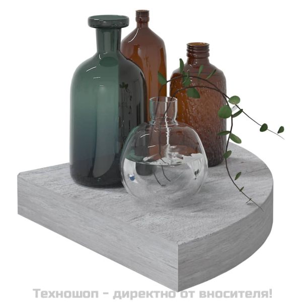 Стенен ъглов рафт, бетонно сиво, 25x25x3,8 см, МДФ