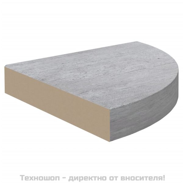 Стенен ъглов рафт, бетонно сиво, 25x25x3,8 см, МДФ