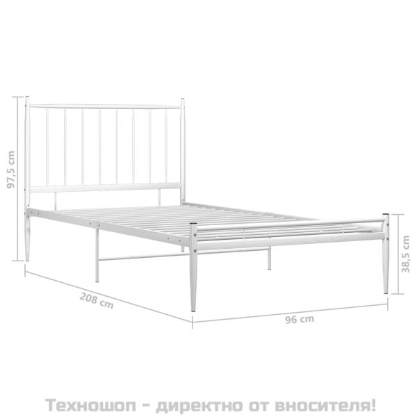 Рамка за легло, бяла, метал, 90x200 см