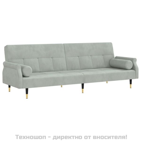 Разтегателен диван с възглавници, светлосив, кадифе
