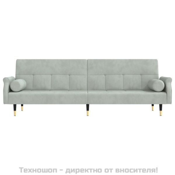 Разтегателен диван с възглавници, светлосив, кадифе