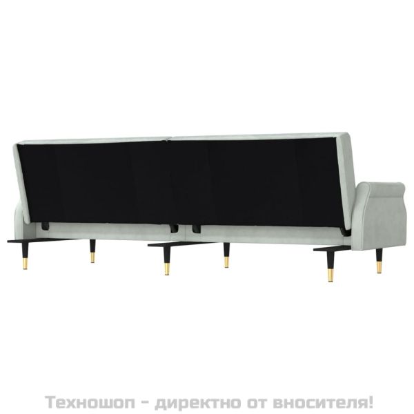 Разтегателен диван с възглавници, светлосив, кадифе