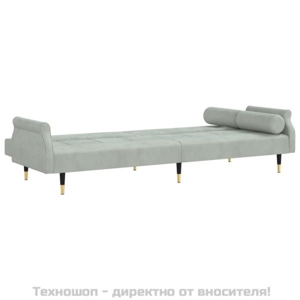 Разтегателен диван с възглавници, светлосив, кадифе