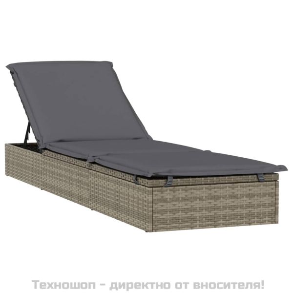 Шезлонг 1 бр с възглавница сив 201x55x62 см полиратан
