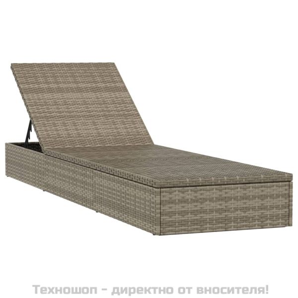 Шезлонг 1 бр с възглавница сив 201x55x62 см полиратан