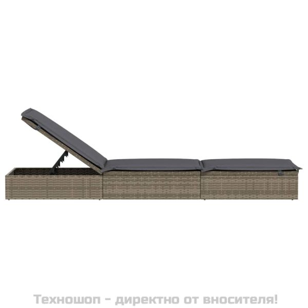Шезлонг 1 бр с възглавница сив 201x55x62 см полиратан