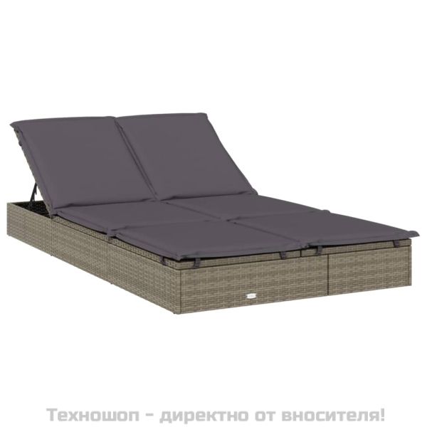 2-местен шезлонг с възглавници, сив, полиратан