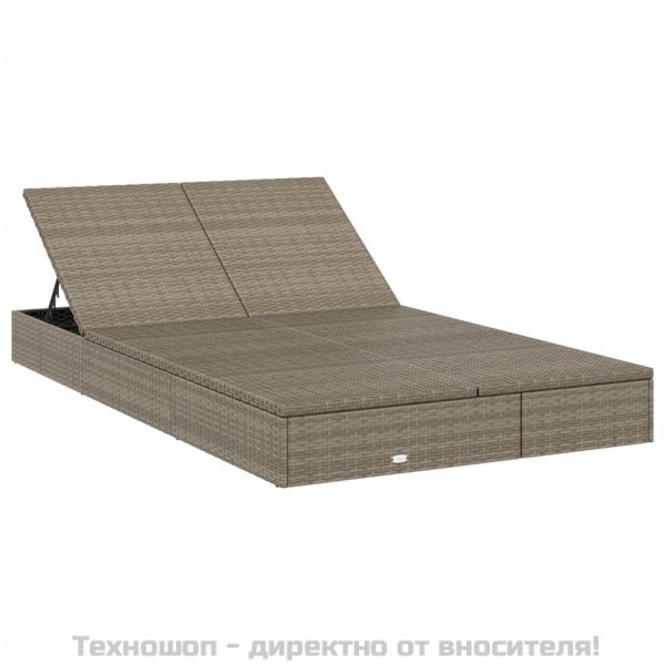 2-местен шезлонг с възглавници, сив, полиратан