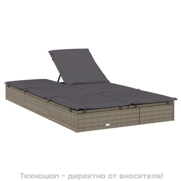 2-местен шезлонг с възглавници, сив, полиратан