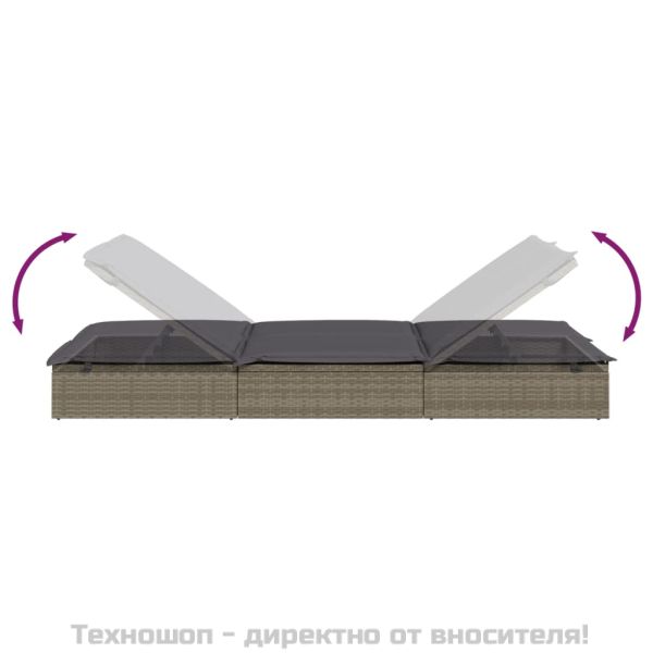 2-местен шезлонг с възглавници, сив, полиратан