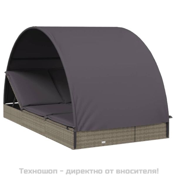 2-местен шезлонг с объл покрив, сив, 211x112x140 см, полиратан