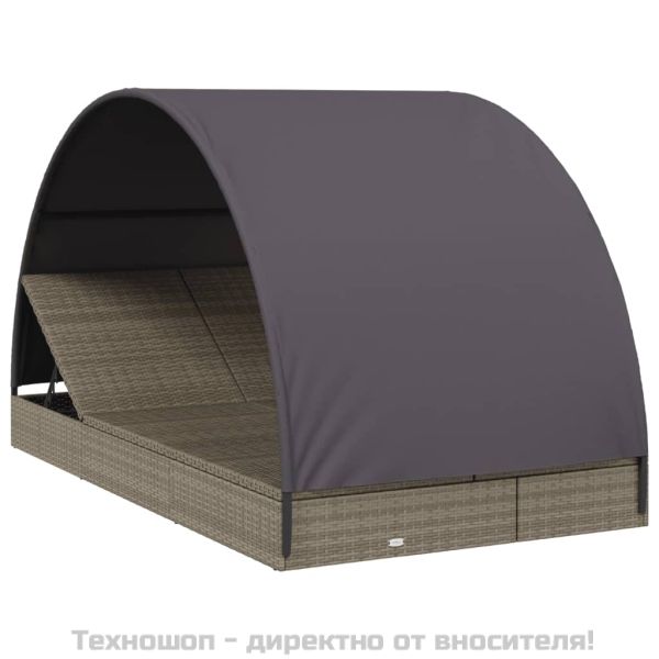 2-местен шезлонг с объл покрив, сив, 211x112x140 см, полиратан