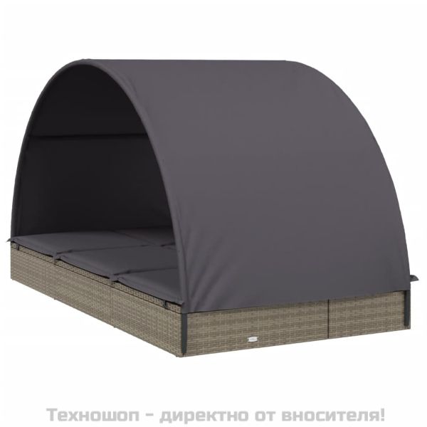 2-местен шезлонг с объл покрив, сив, 211x112x140 см, полиратан