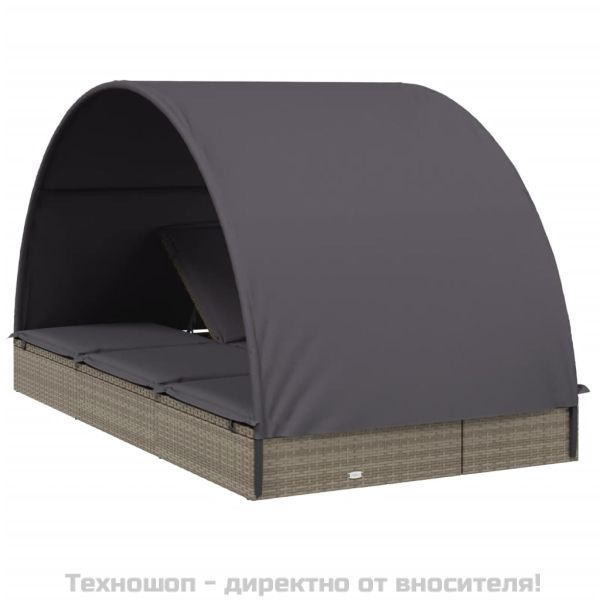 2-местен шезлонг с объл покрив, сив, 211x112x140 см, полиратан