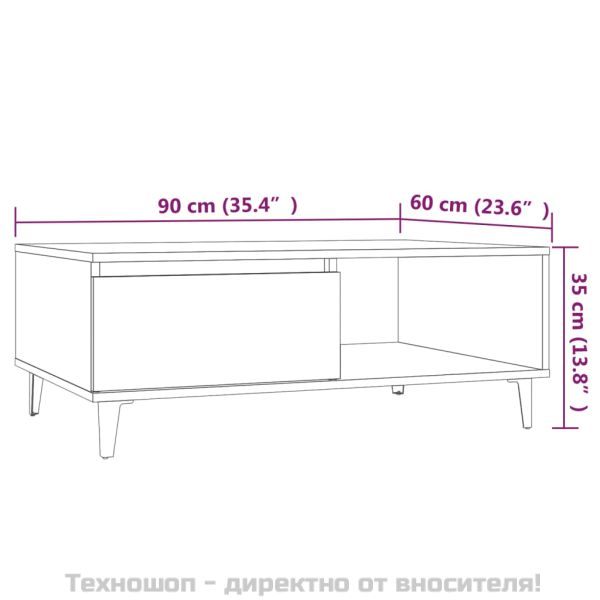 Кафе маса, опушен дъб, 90x60x35 см, инженерно дърво