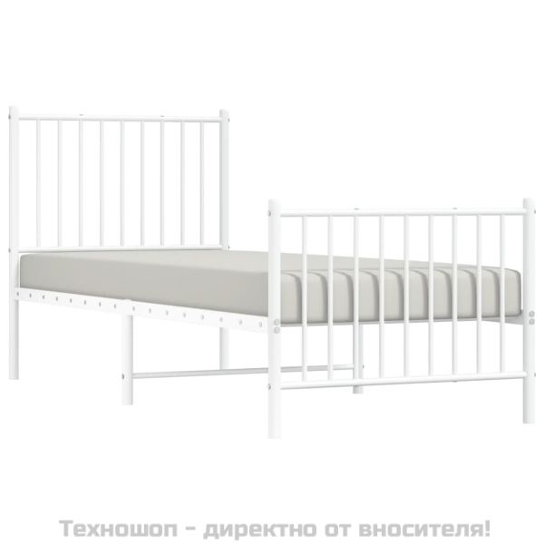 Метална рамка за легло с горна и долна табла, бяла, 75x190 см