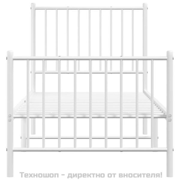 Метална рамка за легло с горна и долна табла, бяла, 75x190 см
