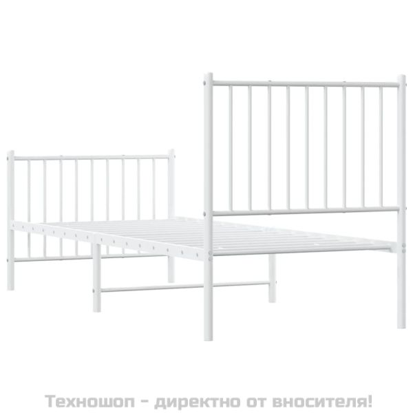 Метална рамка за легло с горна и долна табла, бяла, 75x190 см