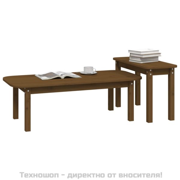 Комплект масички за кафе от 2 части, меденокафяво, бор масив