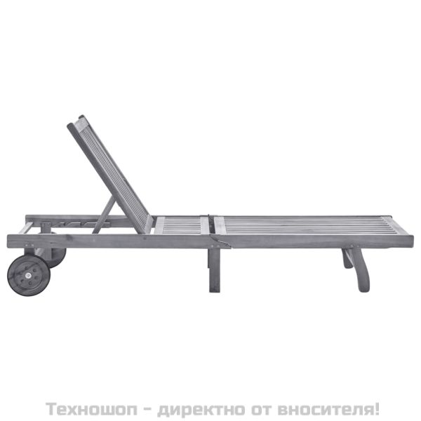 Градински шезлонг с шалте, сив, акациево дърво масив