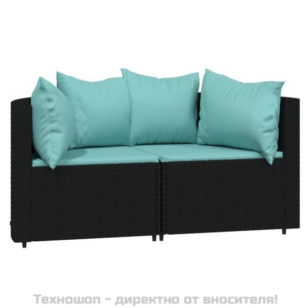 Градински ъглови дивани с възглавници, 2 бр, черни, полиратан