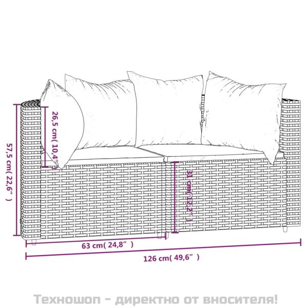 Градински ъглови дивани с възглавници, 2 бр, черни, полиратан