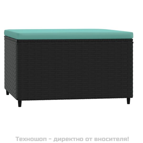 Градинска табуретка с възглавница, черна, полиратан