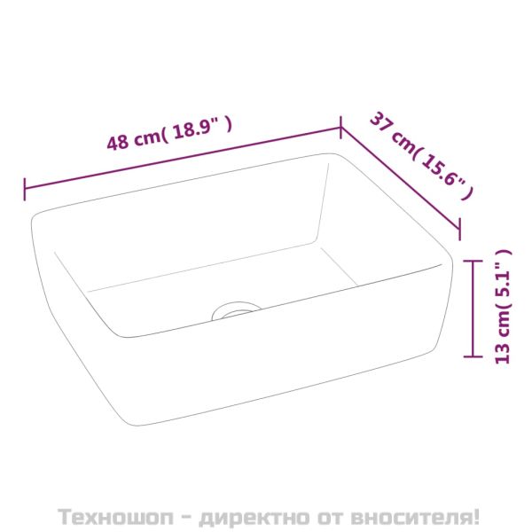 Мивка, бяла, 48x37x13 см, керамична, правоъгълна