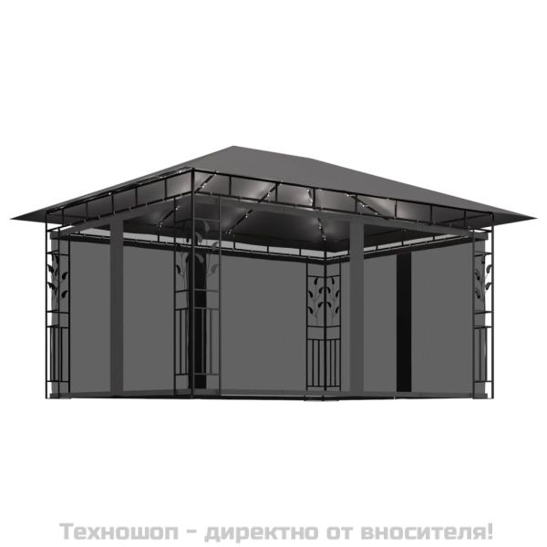 Шатра с мрежа срещу комари и LED стрингове 4x3x2,73 м антрацит