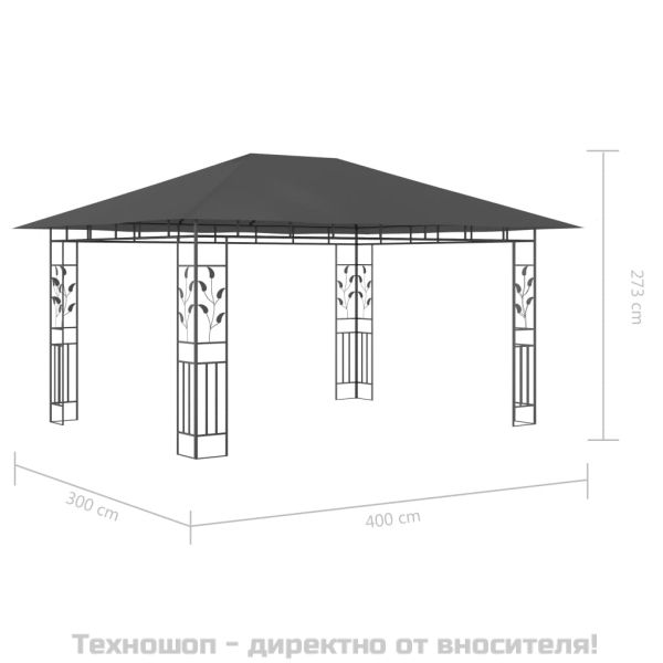 Шатра с мрежа срещу комари и LED стрингове 4x3x2,73 м антрацит
