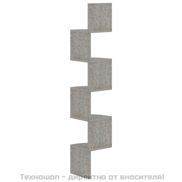 Стенен ъглов рафт, бетонно сив, 19x19x123 см, инженерно дърво