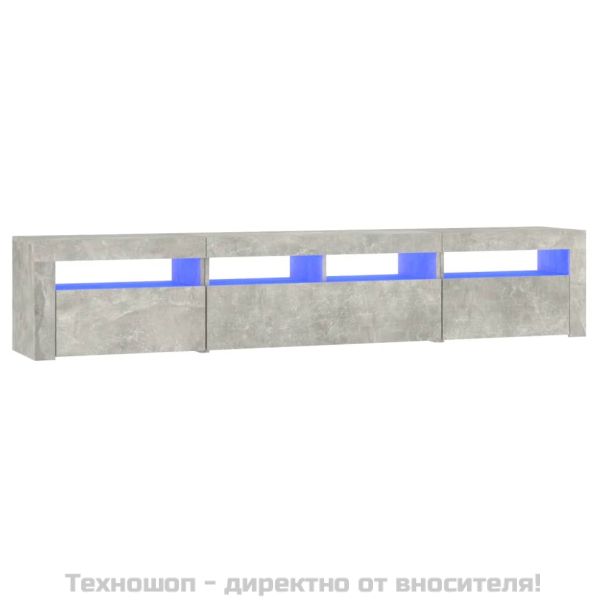 ТВ шкаф с LED осветление, бетонно сив, 210x35x40 см