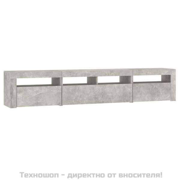 ТВ шкаф с LED осветление, бетонно сив, 210x35x40 см