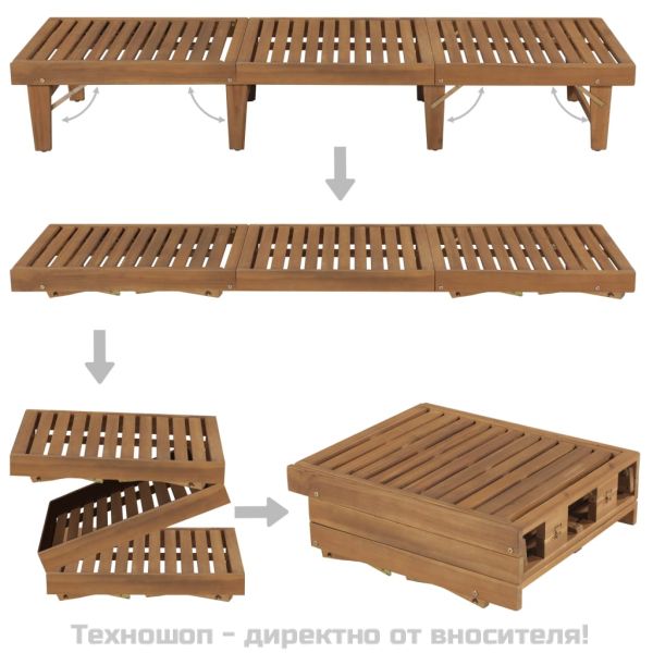 Сгъваем шезлонг с шалте, акациево дърво масив