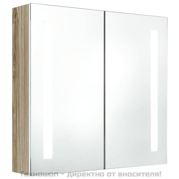 LED шкаф с огледало за баня, бяло и цвят дъб, 62x14x60 см