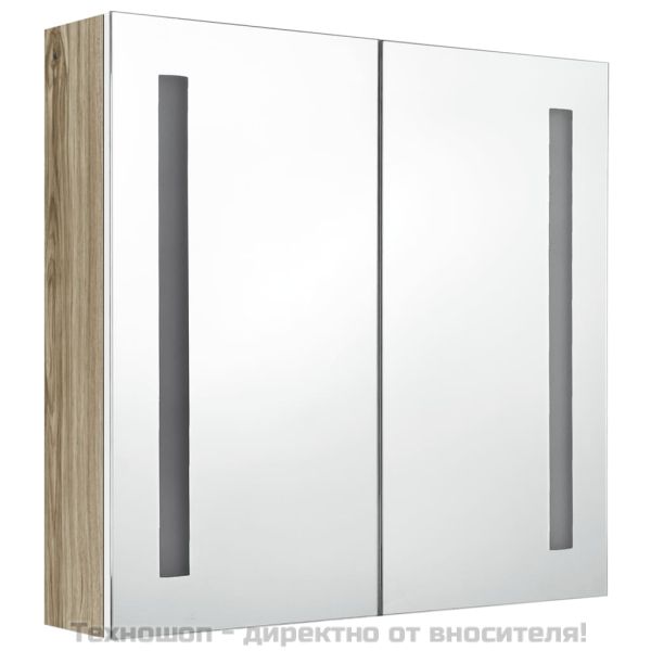 LED шкаф с огледало за баня, бяло и цвят дъб, 62x14x60 см