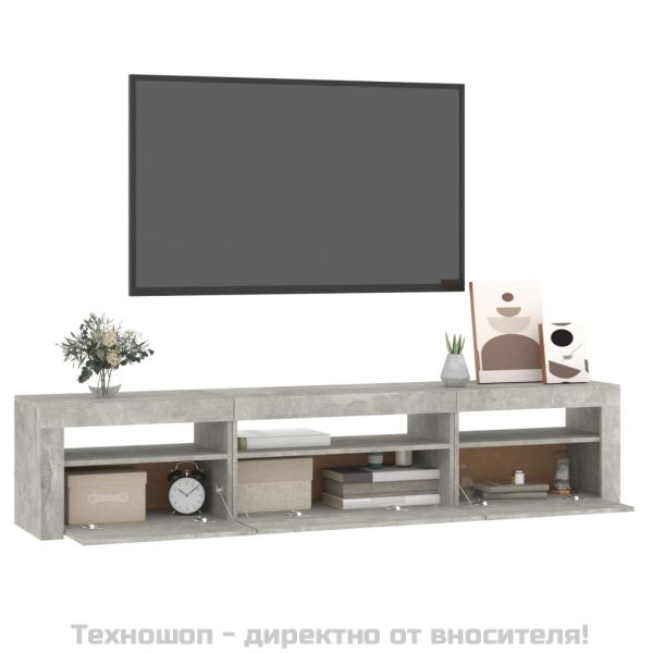 ТВ шкаф с LED осветление, бетонно сив, 195x35x40 см