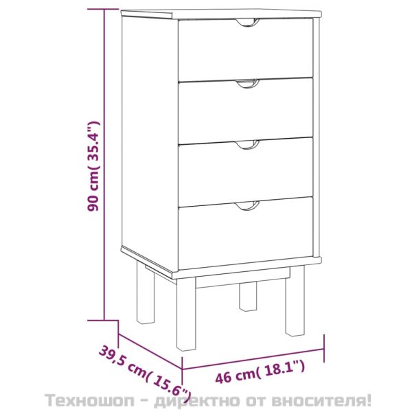 Шкаф с чекмеджета OTTA, 45x39x90 см, борово дърво масив