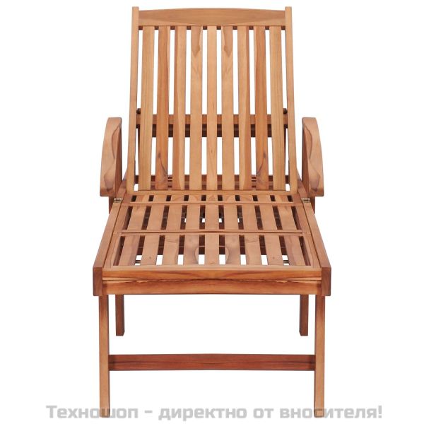 Шезлонг с кралско синьо шалте, тиково дърво масив
