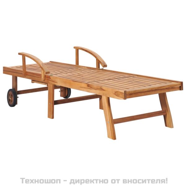 Шезлонг с кралско синьо шалте, тиково дърво масив