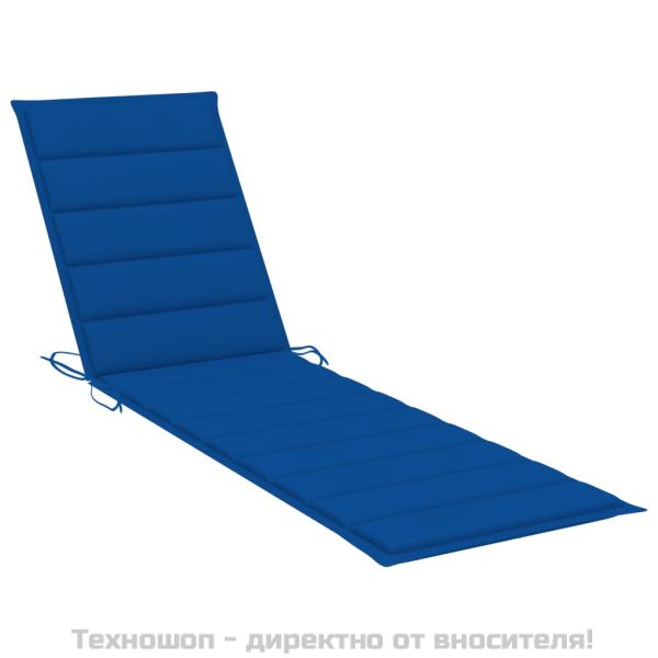 Шезлонг с кралско синьо шалте, тиково дърво масив