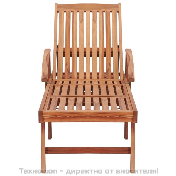 Шезлонги със сини шалтета, 2 бр, тиково дърво масив