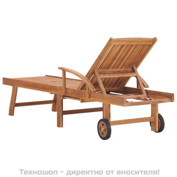 Шезлонги със сини шалтета, 2 бр, тиково дърво масив