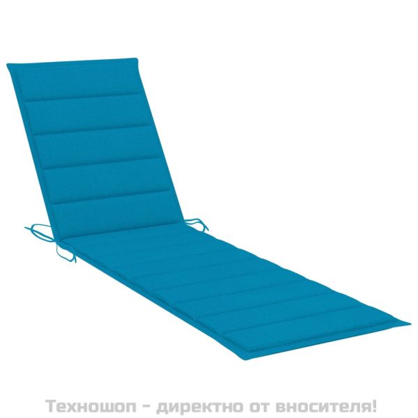 Шезлонги със сини шалтета, 2 бр, тиково дърво масив