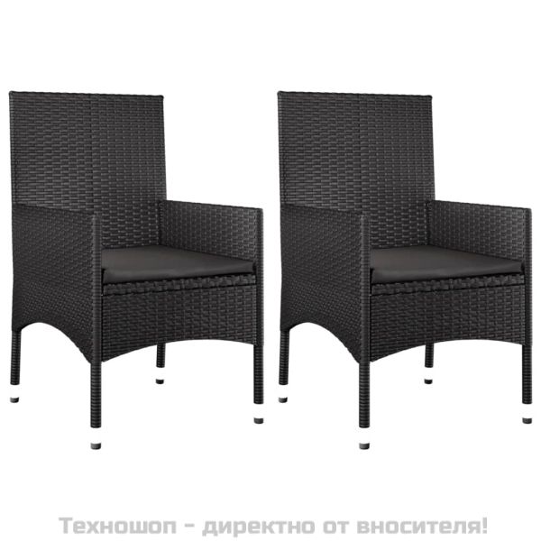 Градински лаундж комплект с възглавници 4 части черен полиратан