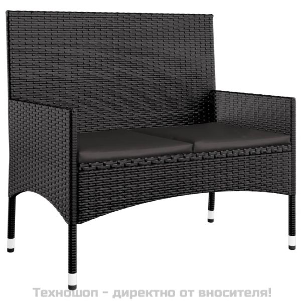 Градински лаундж комплект с възглавници 4 части черен полиратан